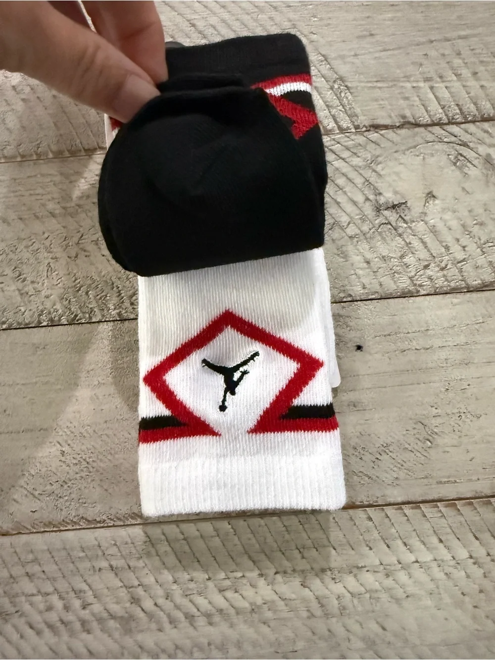 Jordan Crew Socks in White, Black & Red